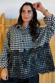 Zeta Otto Brushed Cotton Boxy Gingham Lace Blouse Mono /19=